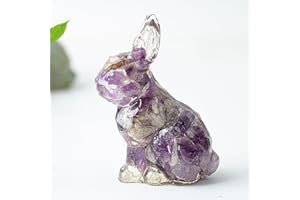 Crystal Rabbit Figurine,Standing Bunny Resin Statue with Natural Crystal Decor,Cute Luxury Desk Tabletop Ornament for Office 