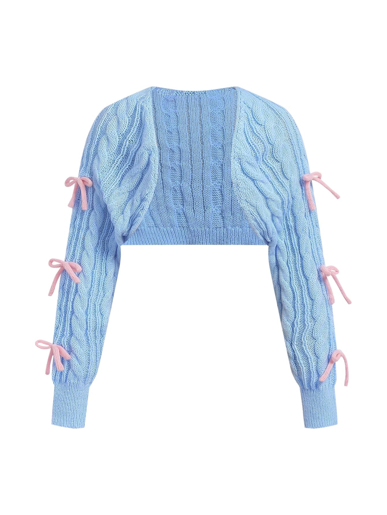 Photo 1 of **dirty*Girl's Bowknot Long Sleeve Open Front Crop Cardigan Y2K Knit Bolero Shrug Sweaters Blue 