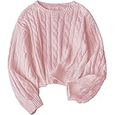 RoseSeek Girl's Cable Knit Fall Sweaters Long Sleeve Crewneck Sweaters Jumper Tops Knitwear Fall Outfits