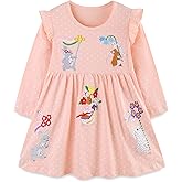 FreeLu Girls Cartoon Casual Dress Toddler Jersey Cotton Party Dresses Applique Embroidery Longsleeve T-Shirt Clothes