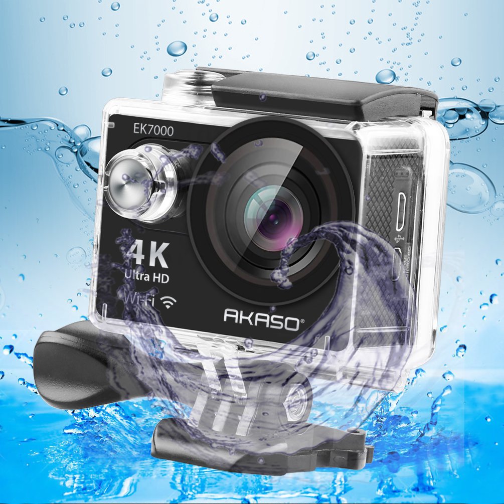 AKASO EK7000 4K WIFI Sports Action Camera Ultra HD Waterproof DV Camcorder 12MP 170 Degree Wide Angle 2 inch LCD Screen/2.4G Remote Control/2 Rechargeable Batteries/19 Mounting Kits