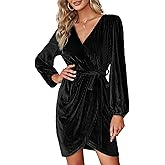 BerryGo Women's Long Sleeve Wrap Semi Formal Velvet Mini Dress Sexy Cocktail Party Winter Club Dress