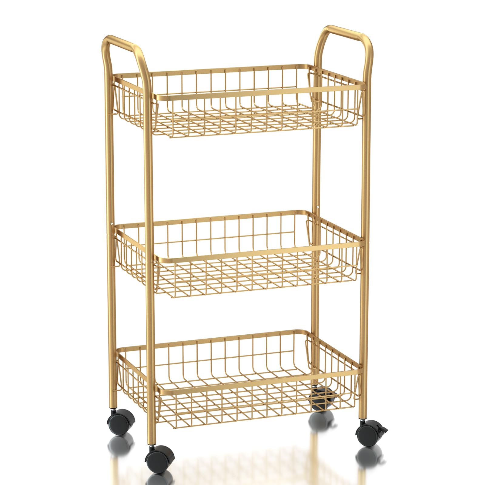 Photo 1 of MNOPQ 3 Tier Rolling Utility Cart, Storage Trolley Service Cart with Wheels Easy Assembly for Kitchen, Living Room, Office, Salon, Gold