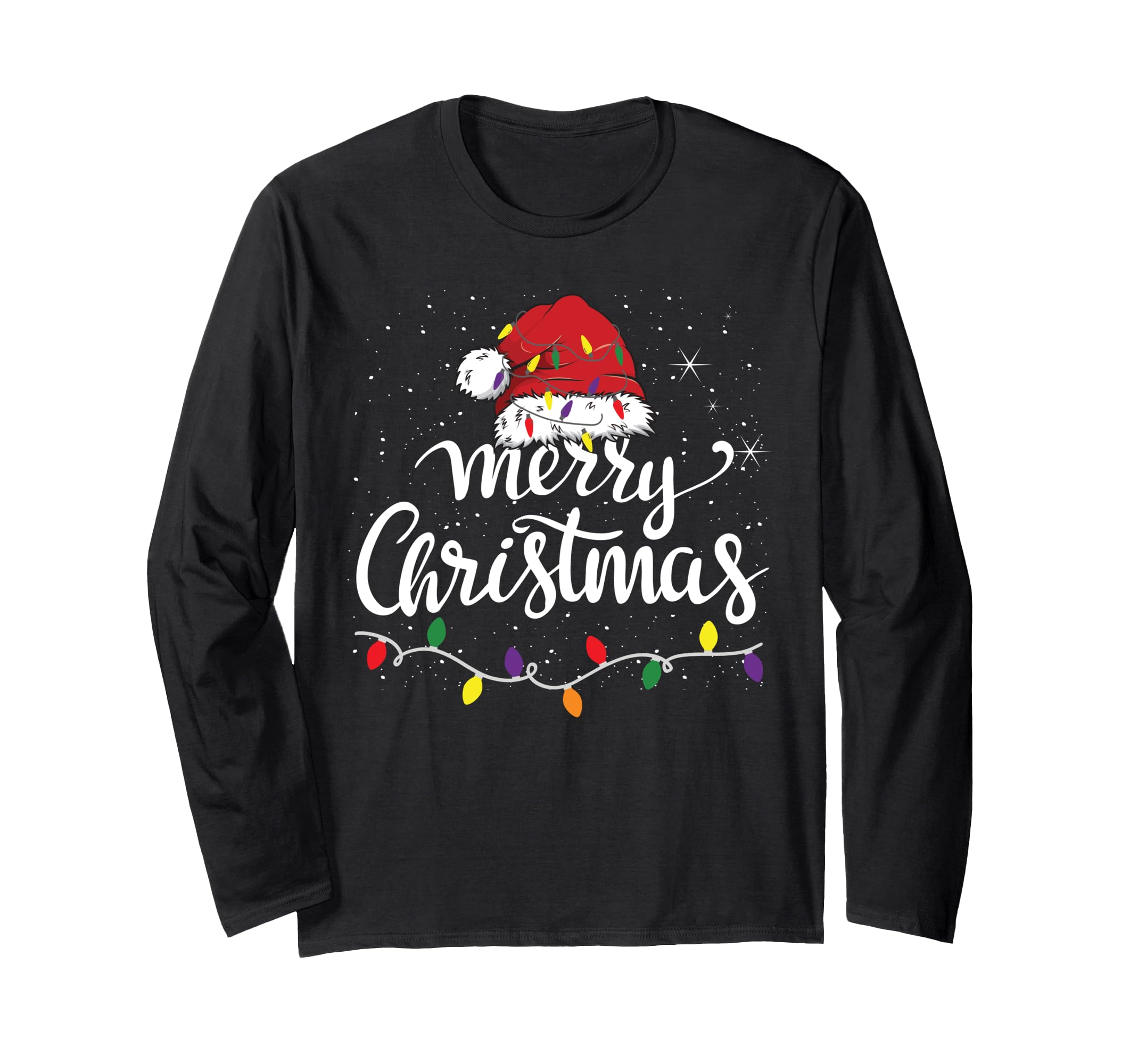 Photo 1 of *GRAY*    Merry Christmas Lights Red Santa Hat Xmas Family Men Women Long Sleeve T-Shirt