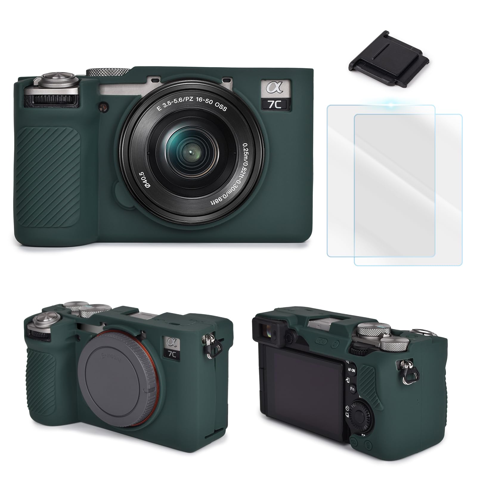 VOVMOEYA Camera Case for Sony Alpha 7C II with 2 LCD Screen Protectors and 1 Hot Shoe Cover, A7CM2 Silicone Case, Soft Protective Lightweight