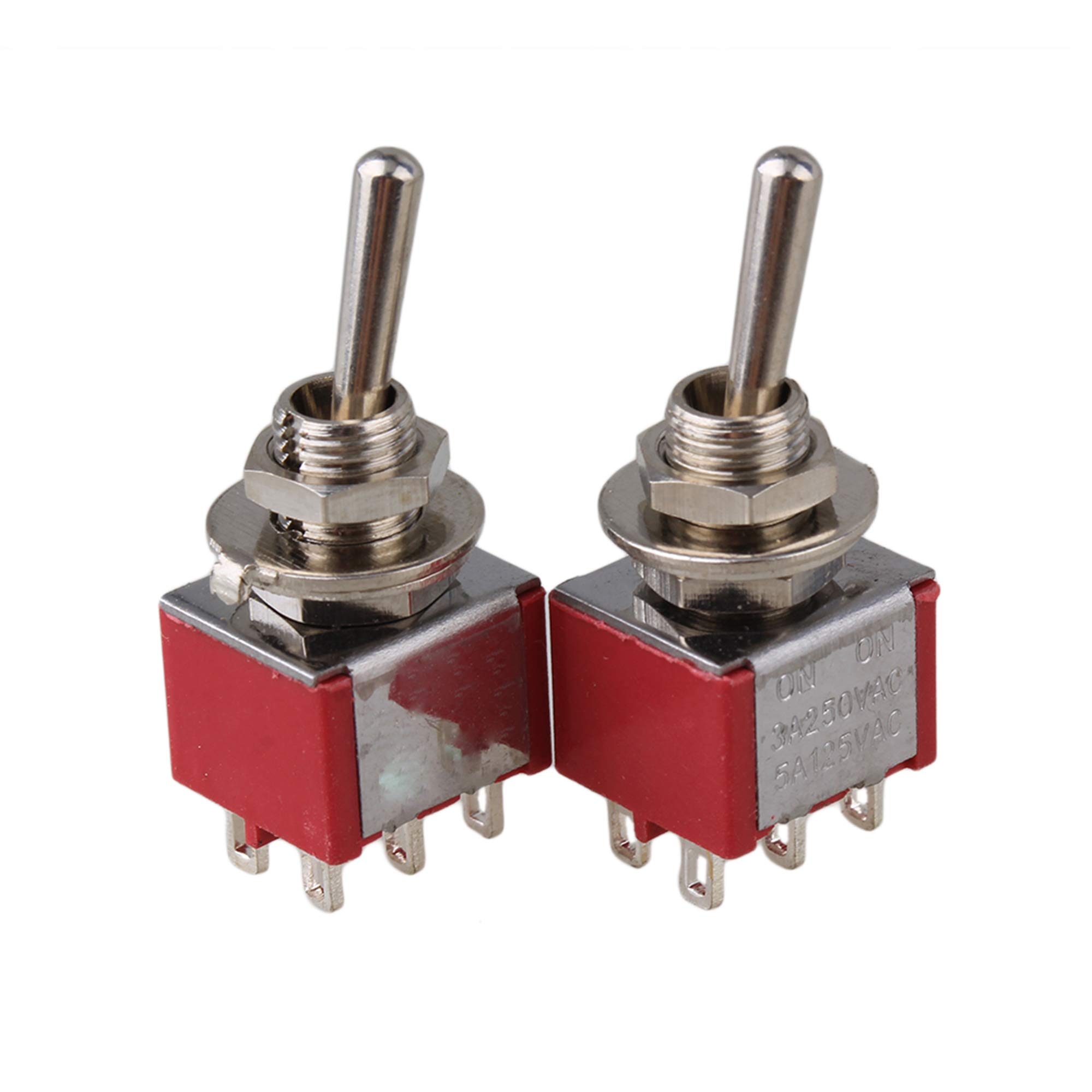 Yibuy Red 2-Way Design AC 125V 6A Double Pole DPDT On/On 2P Toggle Switch Pack of 2