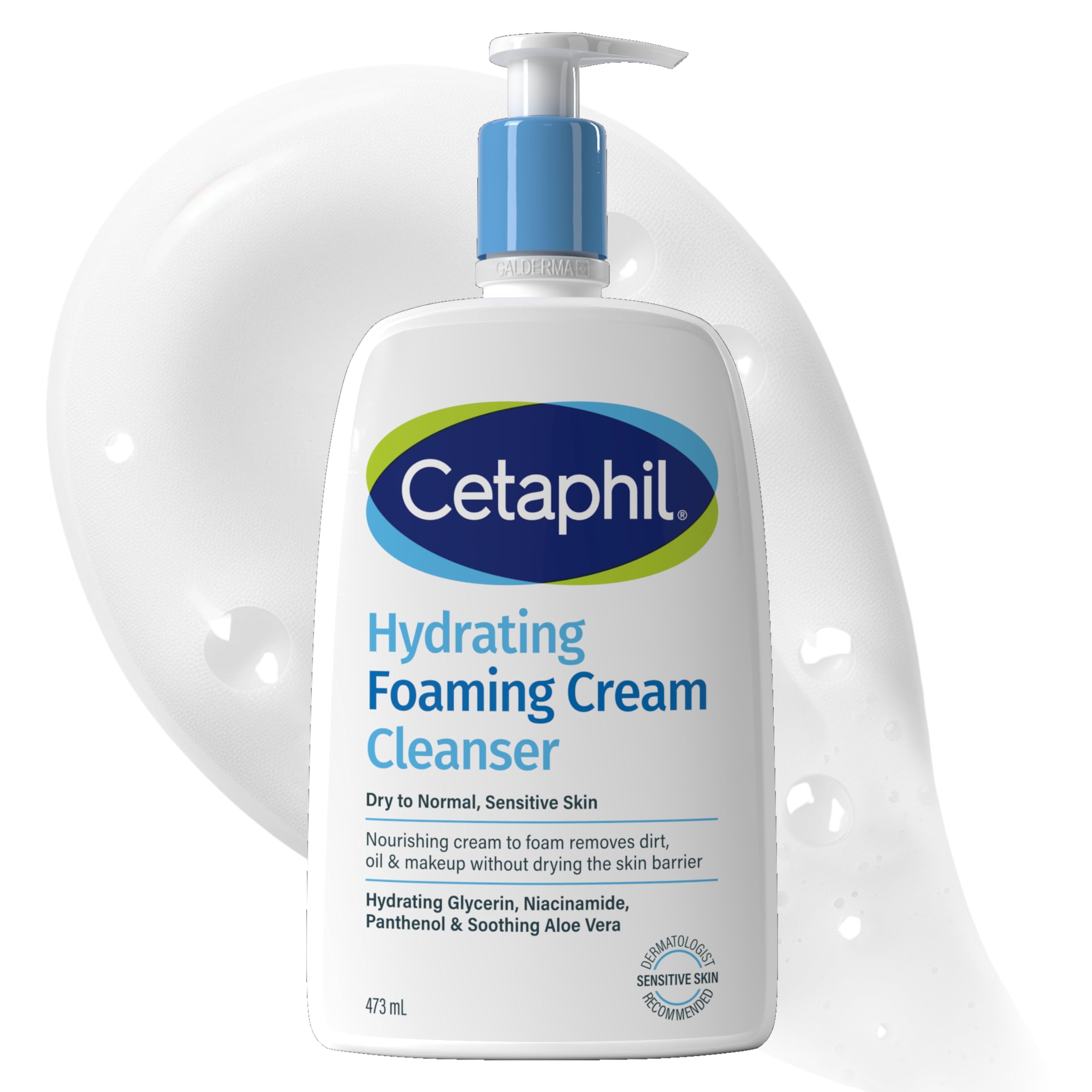Cetaphil Hydrating Foaming Cream Cleanser and Makeup Remover, 473ml, Face Wash with Niacinamide for Normal, Dry or Sensitive Skin, Vegan-Friendly, Packaging May Vary