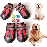 CovertSafe& Dog Boots for Dogs Non-Slip, Waterproof Dog Booties for Outdoor, Dog Shoes for Medium to Large Dogs 4Pcs with Rugged Sole Black-Red