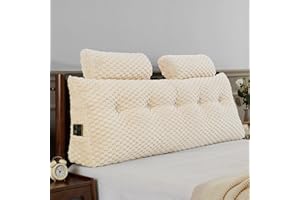 EUHAMS Wedge Headboard Pillow - Bed Wedge Pillow for Headboard Triangular Headboard Pillow with Neck Roll Pillow-Large Bolster Pillow for Sitting in Bed Backrest Positioning Support (Beige,59x8x20 Inches)