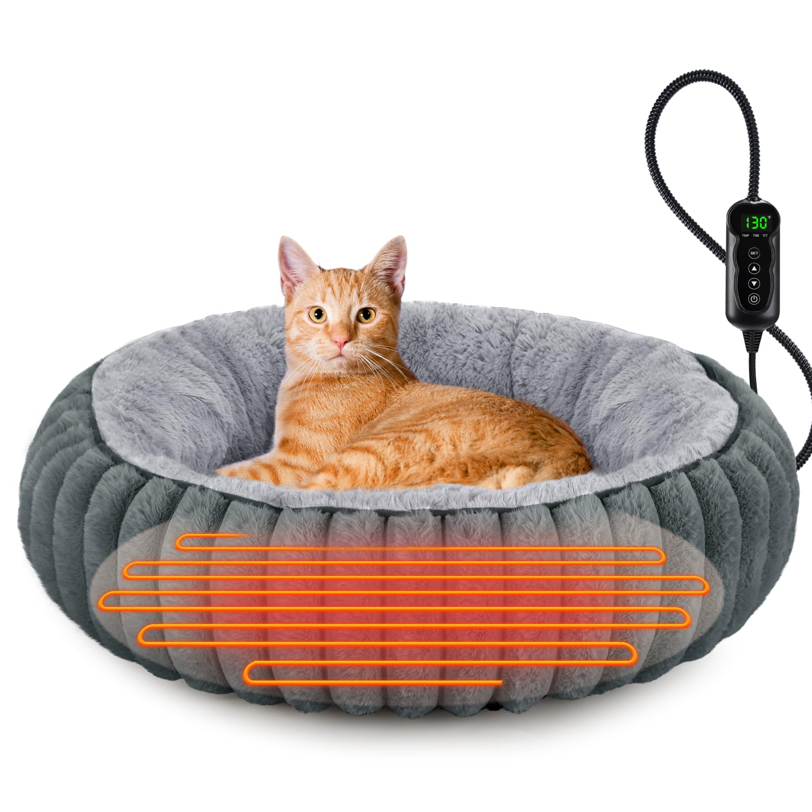 Photo 1 of INVENHO Heated Cat Beds for Indoor Cats and Small Dogs, 20" Cozy Donut Heated Pet Bed with Timer & Temp Adjustable, Removable Waterproof Electric Warming Bed for Indoor Cat