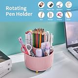Marbrasse 360 Degree Rotating Desk Organizer with 5 Compartments Pink view 2