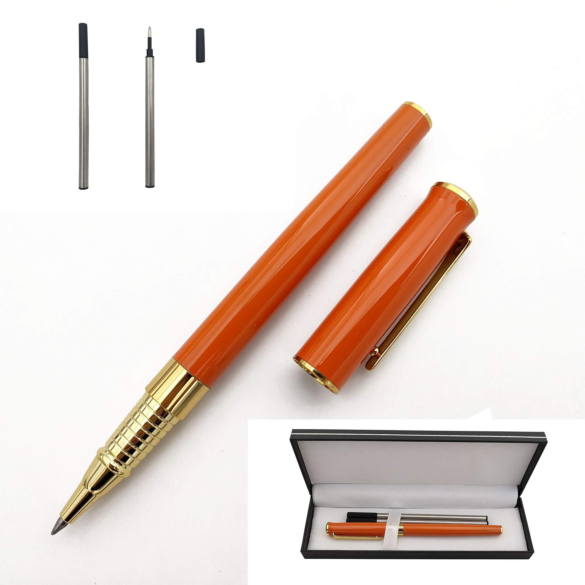Accod Signature Pen Premium Metal Rollerball & Ballpoint Pen Creative Gift Pen with Two 0.5mm Black Replaceable Refills High-grade Pen Case Nice Gift for Family Friends and Colleagues (Orange)