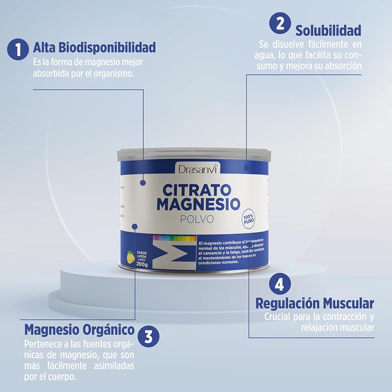 CITRATO DE MAGNESIO EN POLVO | Para el cansancio y la fatiga | Citrato de magnesio en polvo| Articulaciones fuertes | Sabor Limón| 200 Gr = 125 días | Magnesium Citrate
