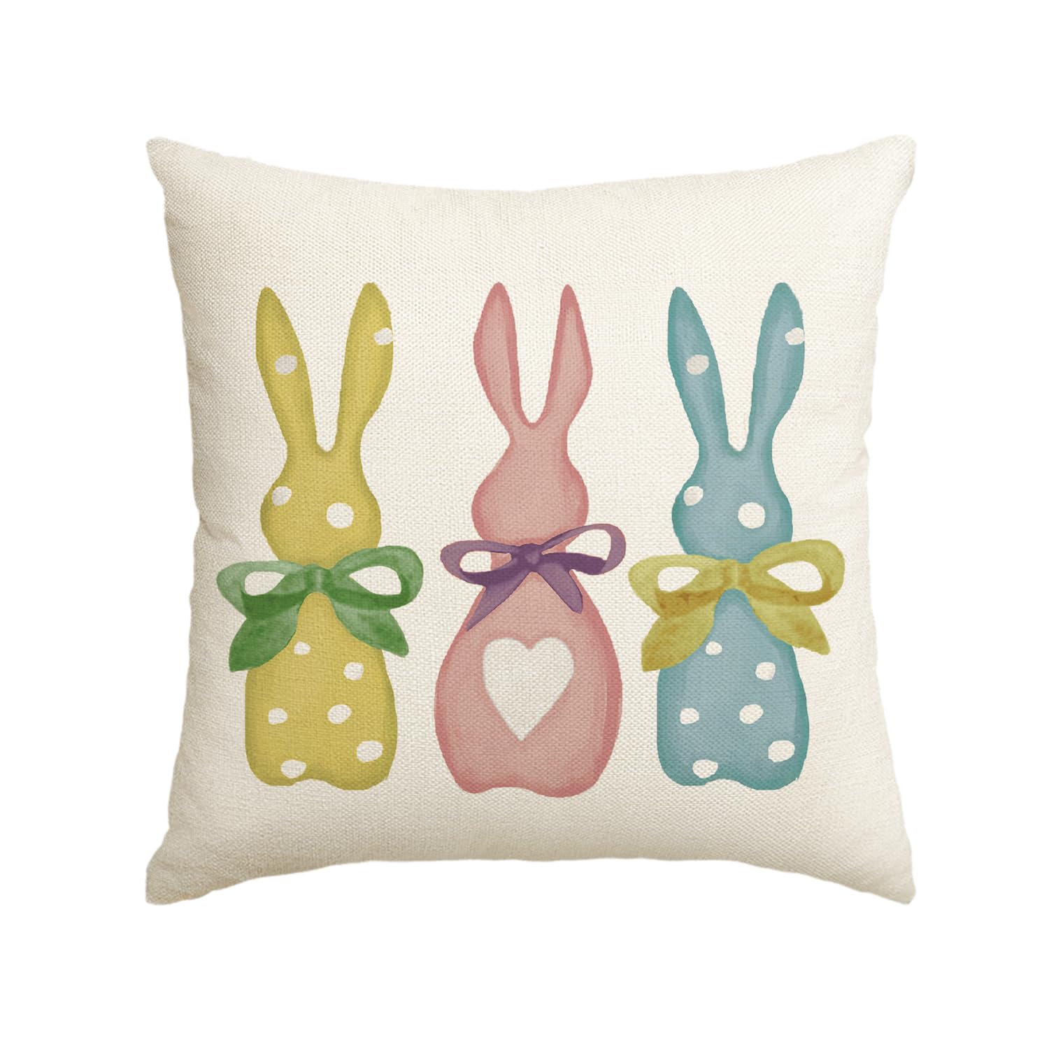 AVOIN colorlife Easter Polka Dot Love Heart Colors Bunny Throw Pillow Cover, 16 x 16 Inch Bow Rabbit Cushion Case Decoration for Sofa Couch