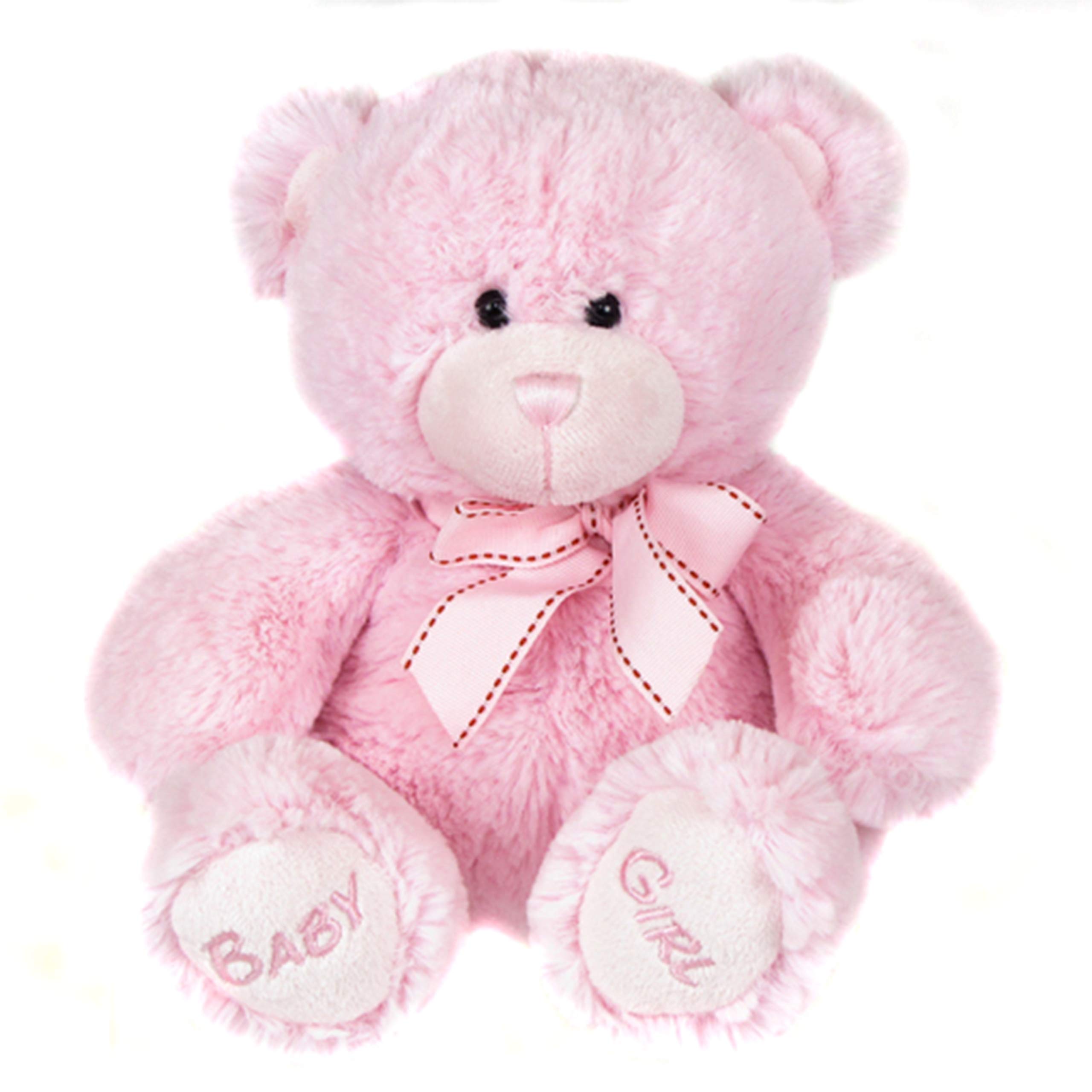Plush Super Soft Teddy Bear Cuddly Toy Baby Girl Boy Gift with Ribbon Pink or Blue (14" Pink Bear)