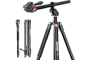 NEEWER Overhead Horizontal Camera Tripod Monopod with Fluid Head & Flexible Center Column, 90 Inch Tall Metal DSLR Video Trav
