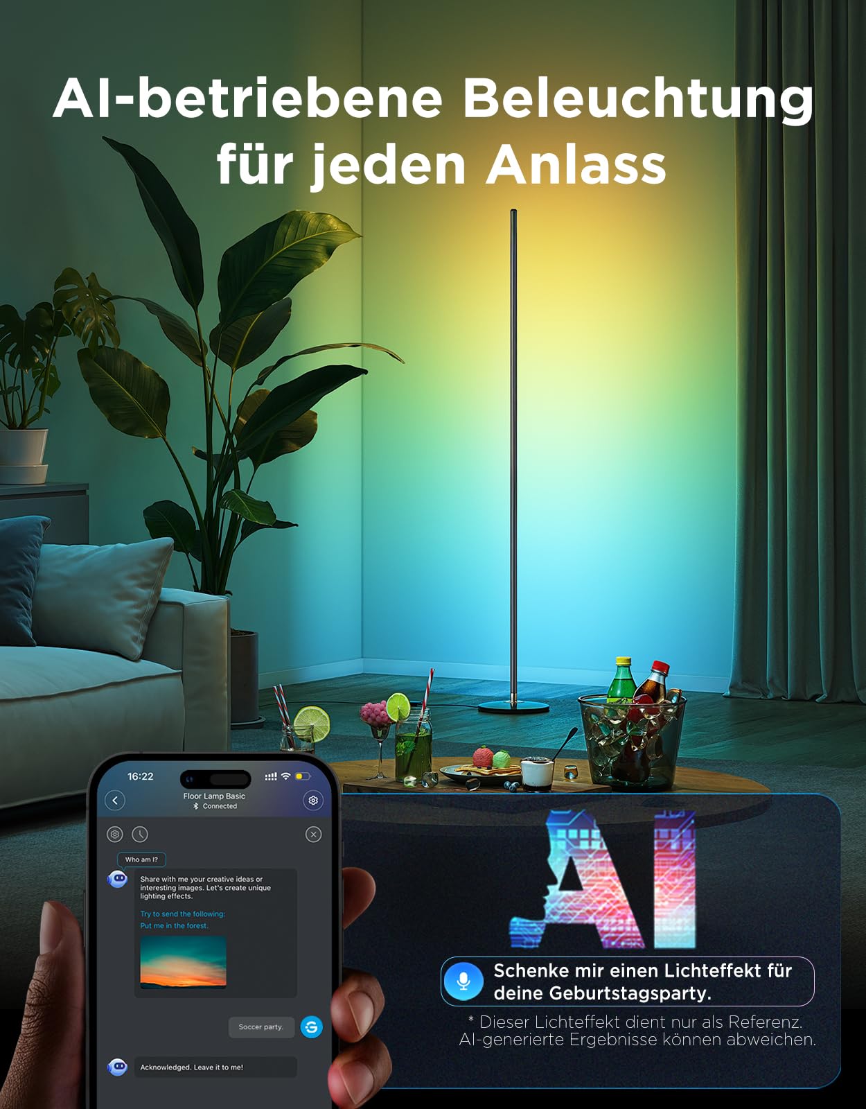 Govee RGBIC LED Stehlampe Wohnzimmer, WiFi Stehlampe 1000lm Dimmbar Schwarz 9