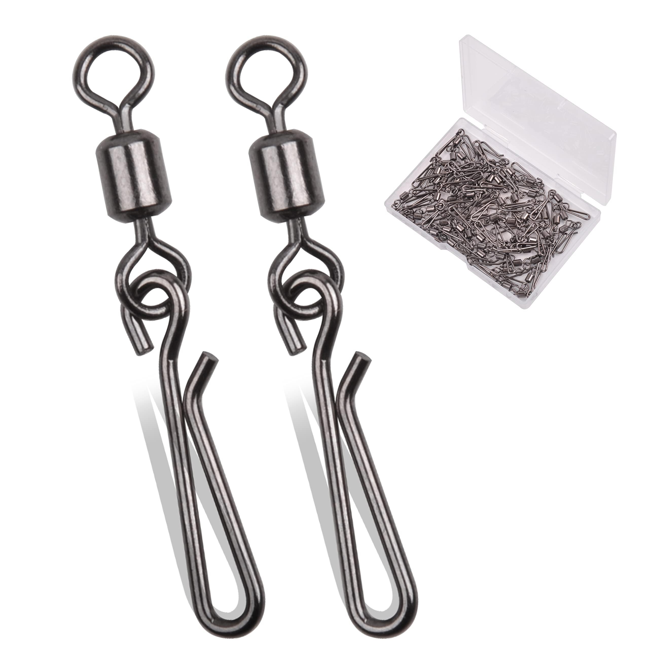 Fishing Swivel Snaps High Strength Rolling Swivel with Hanging Snap Fishing Line Connector Saltwater Corrosion Resistance Snap Swivels Fishing Tackle, Size 2 4 6 8 10(8#-20lb-80pcs)
