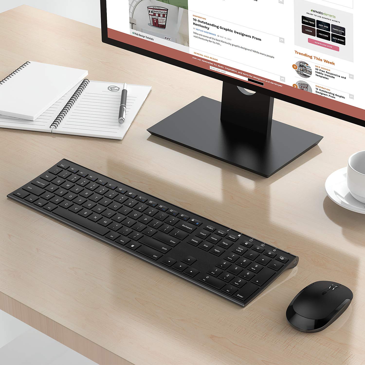 Wireless Keyboard and Mouse, Vssoplor 2.4GHz Rechargeable Compact Quiet Full-Size Keyboard and Mouse Combo with Nano USB Receiver for Windows, Laptop, PC, Notebook-Black
