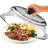 Le'raze Tall Glass Microwave Splatter Cover - Cool Touch Easy Grip Handle | Durable Borosilicate Glass, Plastic Free, Lead &amp; BPA Free, Dishwasher Safe, Dual Steam Vents, Clear Food Plate Guard Lid