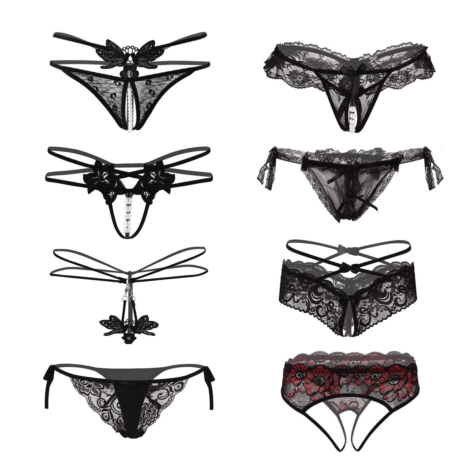 Ladies Lace G-String Panties, Sexy Bowknot Thong Girls Lingerie Underwear, Black