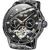 OLEVS Automatic Watches for Men Self Winding Mechanical Skeleton Luxury Dress Stainless Steel Diamond Men Wrist Watches