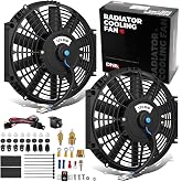 DNA Motoring 2pcs 10Inch Electric Radiator Cooling Fan Thermostat Wiring Switch Relay Kit, Universal High Performance Slim Fan Push Pull Electric Radiator with Mount Kit, RAF-10X2+SW-KIT