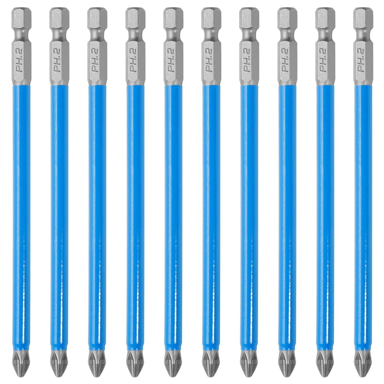 Cjueiom 10Pcs Magnetic PH2 Screwdriver Bits Set, Anti Slip Phillips Screwdriver Bits, Cross Head Electric Screwdriver Bits with 1/4" Hex Shank (PH2 x 127MM)