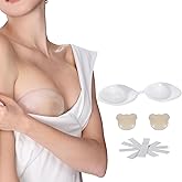 EMOET Strapless Adhesive Bra Inserts, Clear Gel Push Up Enhancers Pads, Seamless Silicone Sticky Bra with Nipple Covers