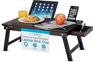 BIRDROCK HOME Laptop Bed Tray | Adjustable Tilt Surface, Storage Drawer, Folding Legs, Mouse Pad | Fits Laptop Up to 15" | Slots Up to: Tablets 9.6", Phones 4" | For Work, Reading, Studying | Espresso
