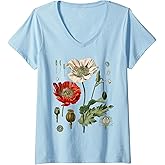 Womens Red Poppy Botanical Poppies Red Poppy V-Neck T-Shirt