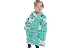 Deserthome Wearable Blanket Hoodie for Kids 2-6YR Animal Oversized Hooded Blanket Super Soft Comfortable Warm Flannel Alpaca