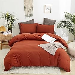 Luxlovery Pom Pom Burnt Orange Comforter Queen Boho