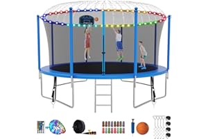 SKYUP Tranpoline 1500LBS 16 15 14 12 10 8 FT Tranpoline for 7-10 Kids and Adults, Windproof Outdoor Tranpoline with Enclosure Net, Basketball Hoop, Easy to Install & Last Long - ASTM Approved