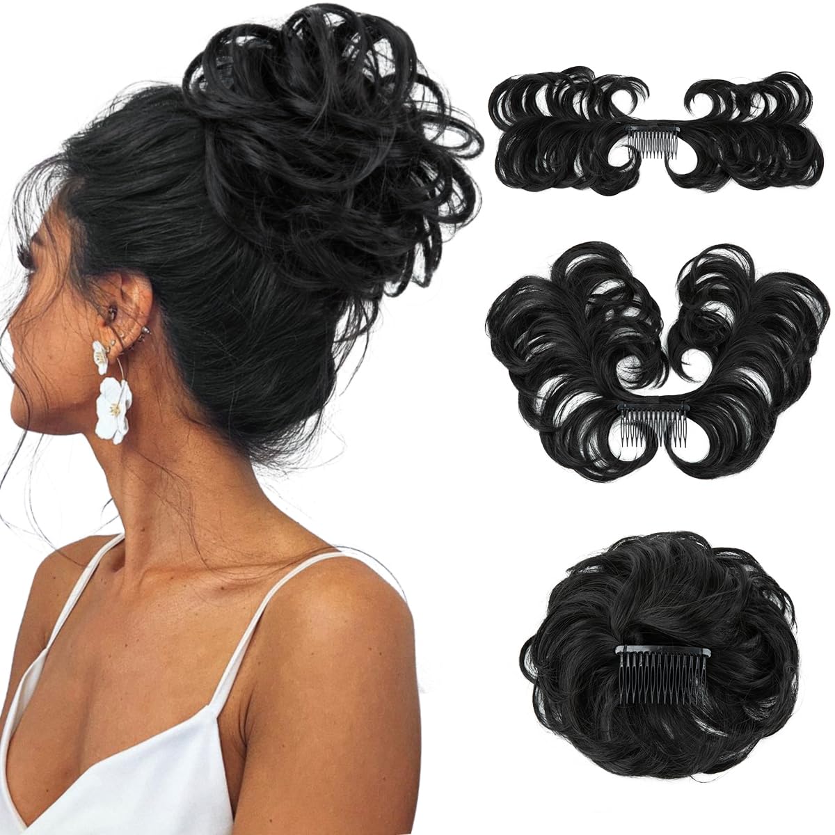SARLA Messy Bun Hair Piece Side Comb Clip in Synthetic Hair Bun Hairpiece for Women Short Curly Wavy Versatile Adjustable Styles Easy Hair pieces