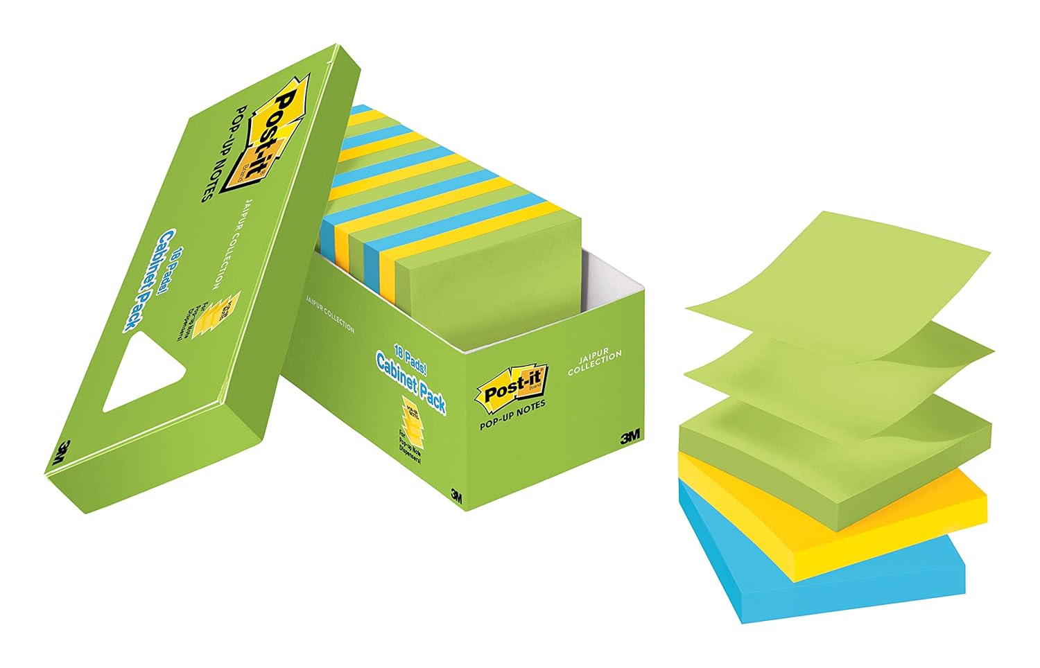 Post-it Pop-up Notes, America’s #1 Favorite Sticky Note, 3 in x 3 in, Jaipur Collection, 18 Pads/Cabinet Pack (R330-18AUCP)