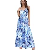 Chaos World Hawaiian Dresses for Women Boho Maxi Dress V-Neck Floral Summer Dress Beach Spaghetti Strap