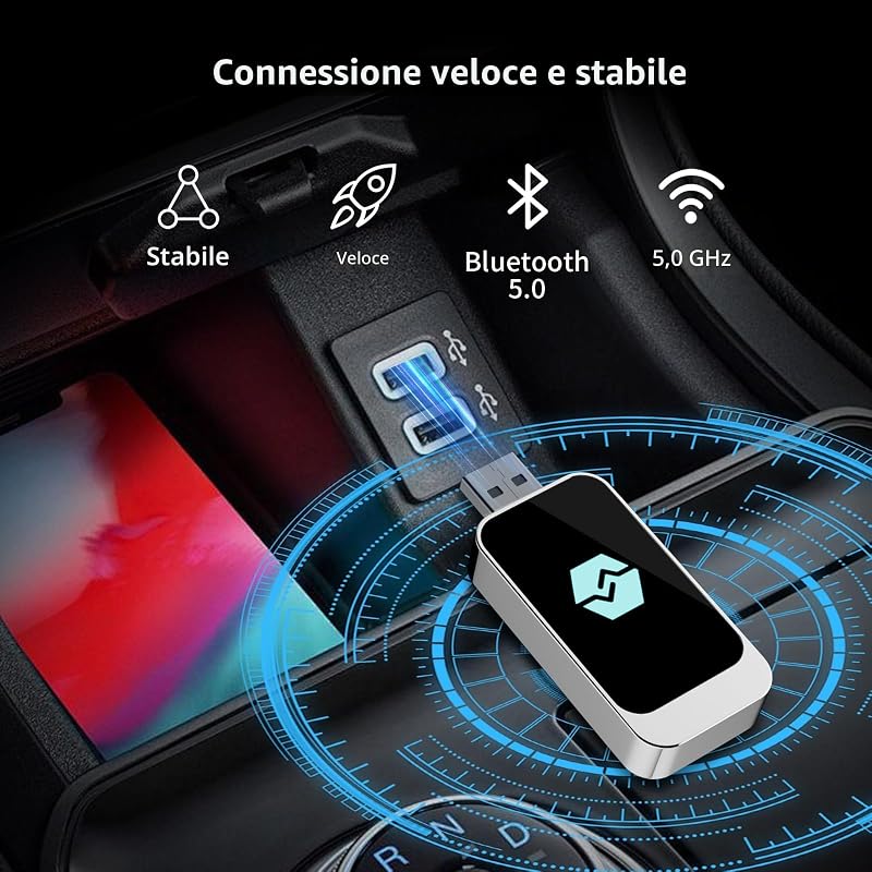 Adattatore Carplay Wireless e Android Auto Wireless, Conversione di Android Auto/Carplay Cablato in Wireless, Type-C e USB, Plug and Play per iOS 10+/Android 11+ — foto 3 di 8