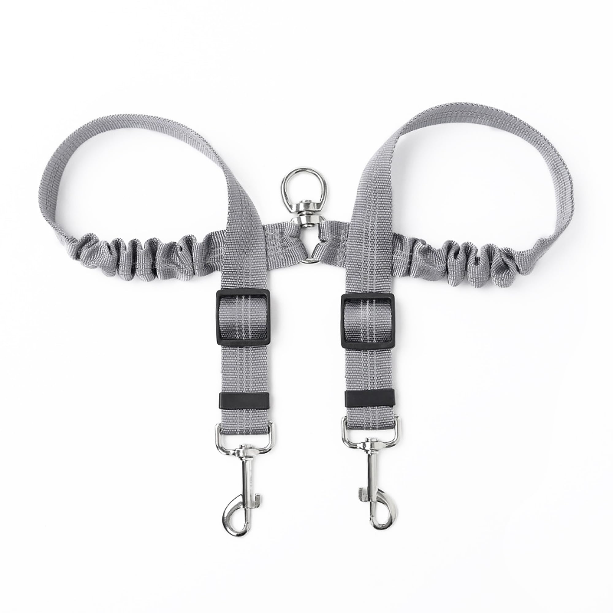 LZGOPE Double Dog Lead, Adjustable Shock Absorbing Bungee Cord, Dual Leash Coupler, 360° Swivel Tangle-Free, Reflective Leash Splitter for Daily Walking and Training of Medium to Large Dogs (Grey)