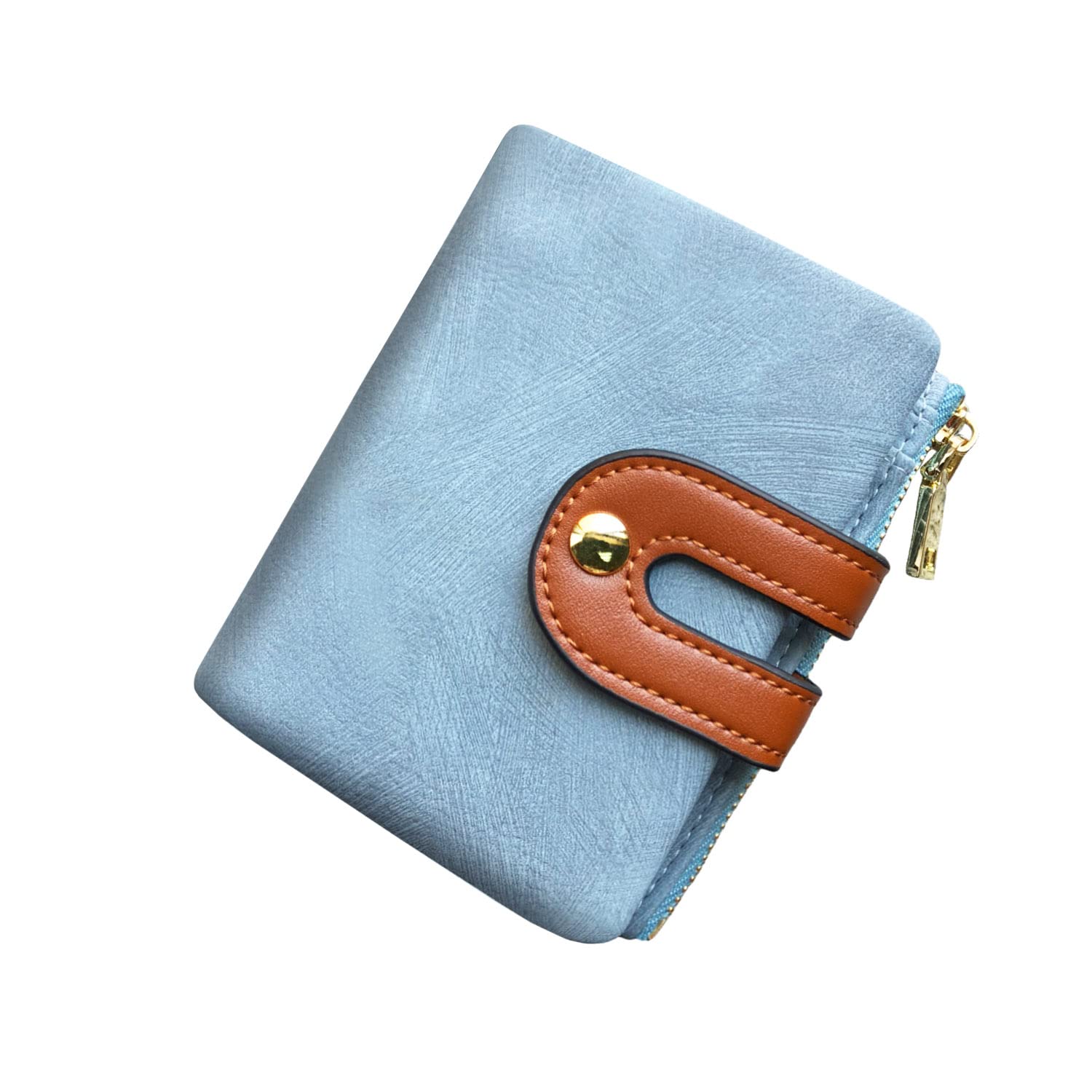 AOXONEL Women's RFID Small Bifold Leather Wallet Ladies Mini Zipper Coin Purse id Card Pocket,Slim Compact Thin (Blue)