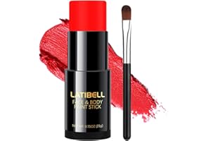 LATIBELL Red Face Body Paint Sticks for Kids Adults, Oil Based Halloween Face Painting Kit with Brush, UV Neon Body Paint Red Eye Black Stick for Sport Match Football Cosplay Costume Party, 0.75 oz