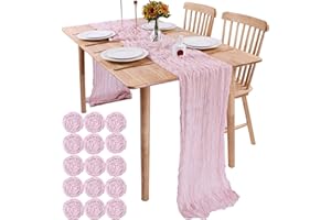 SAJOO Pink Cheesecloth Table Runner Gauze Table Runner 15 PC 10FT Boho Rustic Sheer Cheese Cloth Table Runner Bulk 120 Inch for Wedding Baby Bridal Shower Birthday Party Table Decorations
