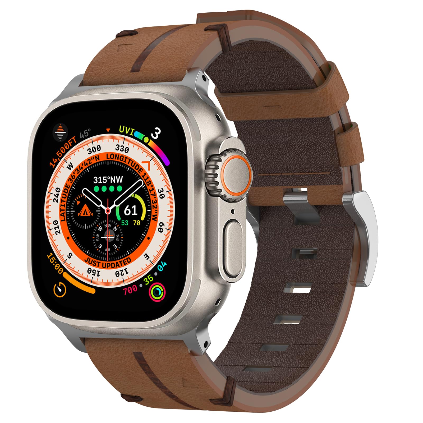YASPARK Leather Strap Compatible with Apple Watch 49mm-38mm, Genuine Leather Strap Replacement for Apple Watch Ultra/Ultra 2, iWatch Series SE 9-1