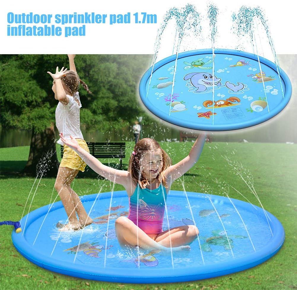 UOUNE Sprinkler Pad - 172cm/68 Sprinkle and Splash Play Mat,Outdoor Sprinkle Wading Pool for Kids /Pets Spray Water Toys Summer Garden Family Activities