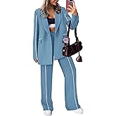 PRETTYGARDEN Women's Fall Spring 2 Piece Blazer Outfits Business Casual Oversized Jacket Wide Leg Work Pants Dressy Suit Set