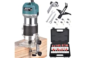 RAOENDIS Compact Wood Palm Router Tool Hand Trimmer Woodworking Joiner Cutting Palmming Tool 30000R/MIN 800W 110V with 15PCS 1/4" Router Bits