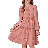 GRACE KARIN Girls Long Sleeve Fall Dress Casual Party Teen Swiss Dot Ruffle Tiered Lace Dresses for 7-14 Years