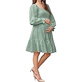 OUGES Women's 100% Cotton Baby Shower Maternity Dress Square Neck Hollow Out Eyelet Smocked Tiered Midi Dresses 2026
