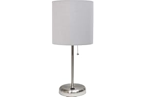 Limelights LT2044-GRY Stick Lamp with USB Charging Port and Fabric Shade, Gray