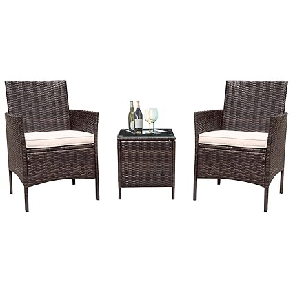 Flamaker 3 Pieces Patio Furniture Set Outdoor Furniture Sets Cushioned Pe Wicker Bistro Set Rattan Chair Conversation Sets With Coffee Table Brown
